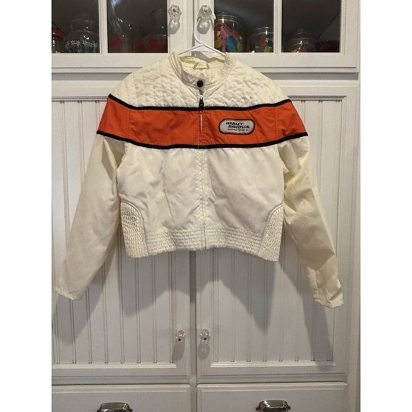 Harley Davidson Racing Jacket- White and orange Women’s Sz L EUC Biker Grunge - Picture 1 of 13